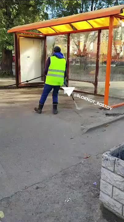 Бесконечно можно смотреть на три вещи: на огонь, на воду и как в Ростове моют остановку