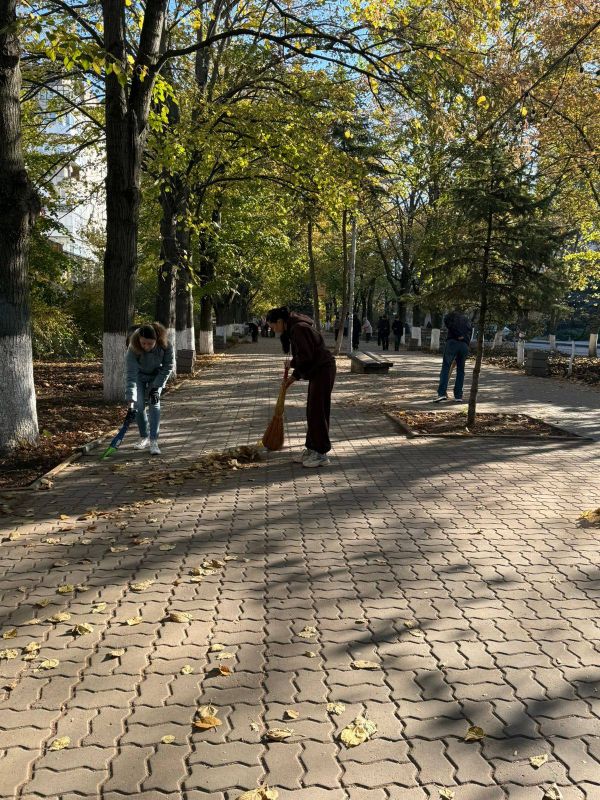 А в парке имени Ленина прошёл масштабный субботник: участники убрали аллею по улице Кирова от Энгельса до Куйбышева, собрали опавшую листву, мусор и навели порядок