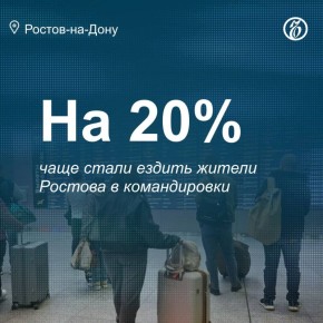 Количество бронирований средств размещения деловыми туристами из Ростова-на-Дону в январе-сентябре 2025 года увеличилось на 20% год к году