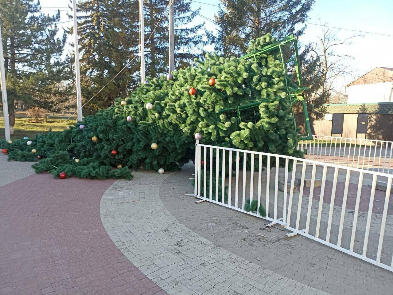 В Батайске и Красном Сулине убрали новогодние елки, которые не выдержали штормового ветра