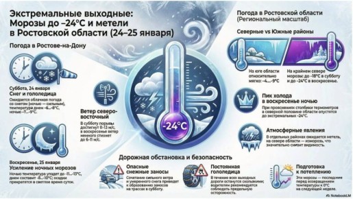 Морозы до -24, метель и снежные заносы: какой будет погода в Ростовской области в выходные 24 — 25 января