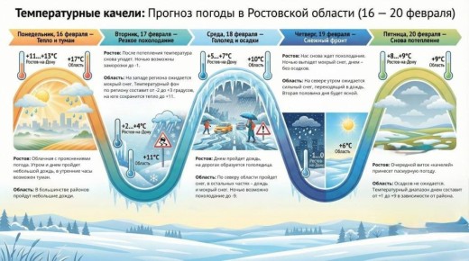 Какой будет погода в Ростовской области на неделе 16 — 20 февраля