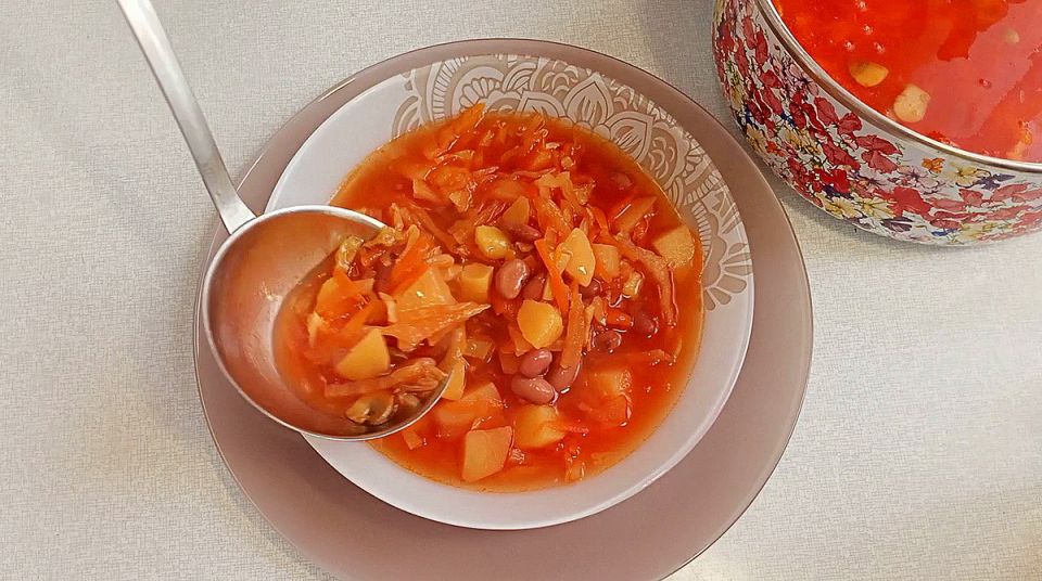 Нежный борщ без мяса: Рецепт с грибами и фасолью