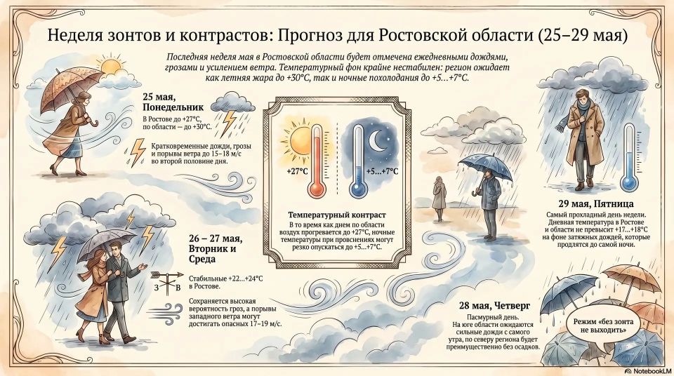 От +7 до жары в +30, ливни и сильный ветер