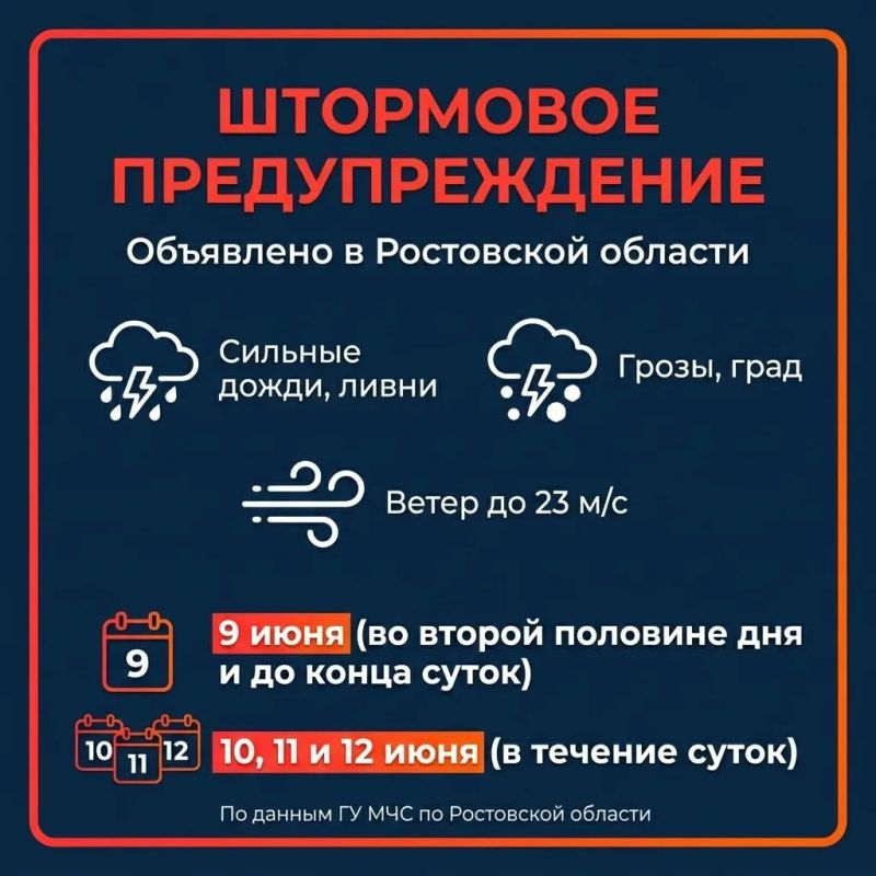 Штормовое предупреждение на 4 дня объявили в Ростовской области