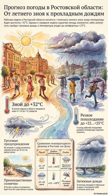 Сначала жара до +32, а потом дожди и до +25: какой будет погода в Ростовской области на неделе 22 — 26 июня
