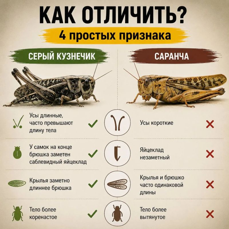 Паника из-за саранчи в Ростовской области: как за секунду отличить опасного вредителя от безобидного насекомого Паника из-за саранчи в Ростовской области: как за секунду отличить опасного вредителя от безобидного насекомого