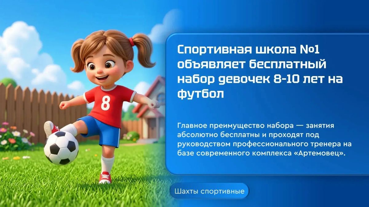 В Шахтах объявлен набор девочек 8–10 лет в бесплатную секцию футбола в поселке Артем