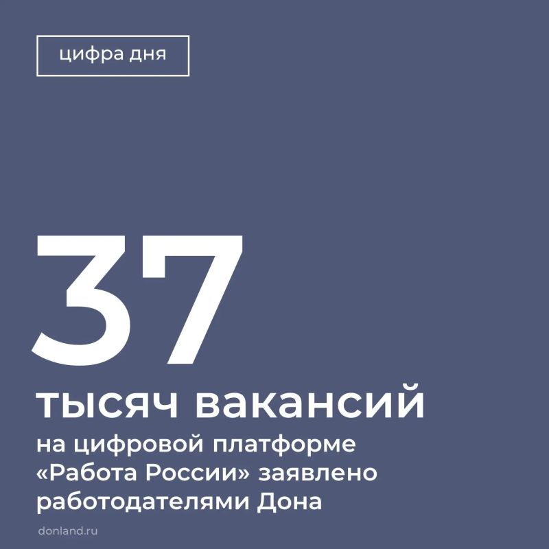 На платформе «Работа России» в Ростовской области размещено 37 тысяч вакансий в разных отраслях: промышленность, производство, бизнес, медицина
