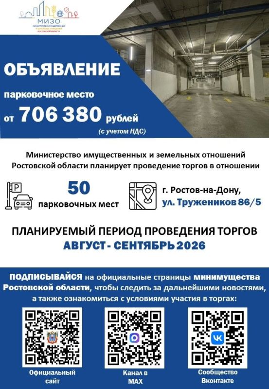 Инвестиционная возможность: участие в торгах на коммерческую недвижимость и парковочные места Минимущества Ростовской области