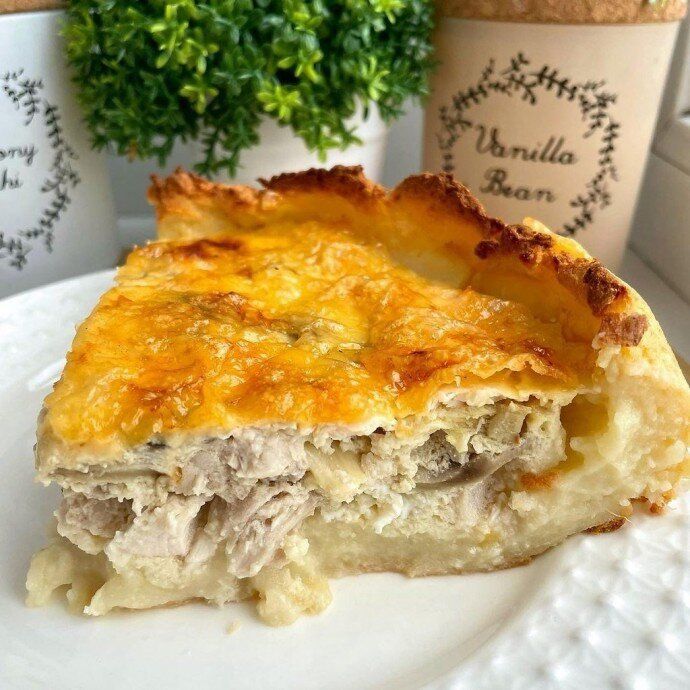 Вкусный картофельный пирог с курицей и грибами