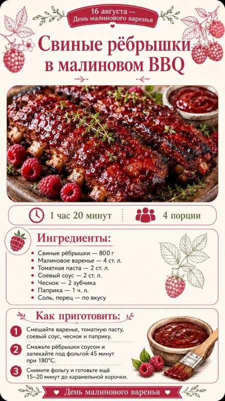 16 августа — День малинового варенья! 16 августа — День малинового варенья!