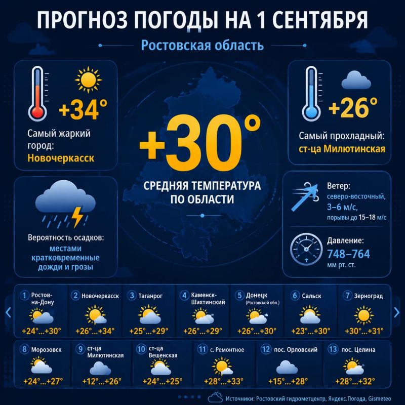 Какой будет погода 1 сентября в Ростовской области?