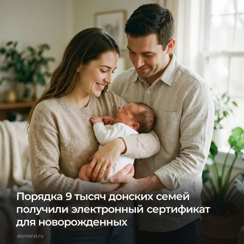 Порядка 9 тысяч донских семей уже получили электронный сертификат номиналом 20 тысяч рублей для новорожденных