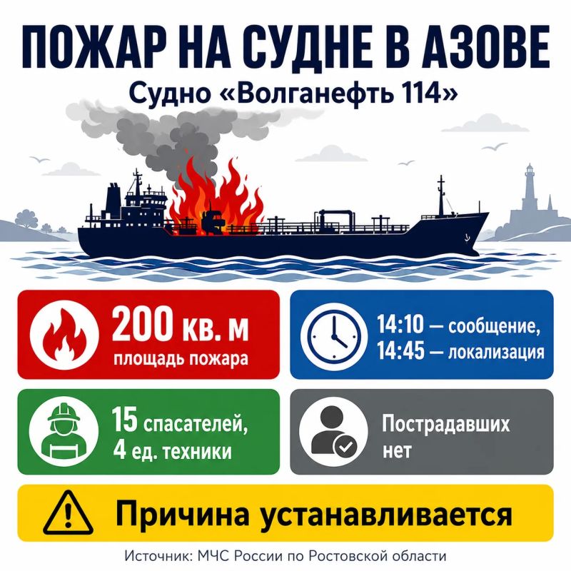 Судно «Волганефть 114» тушат в Азове