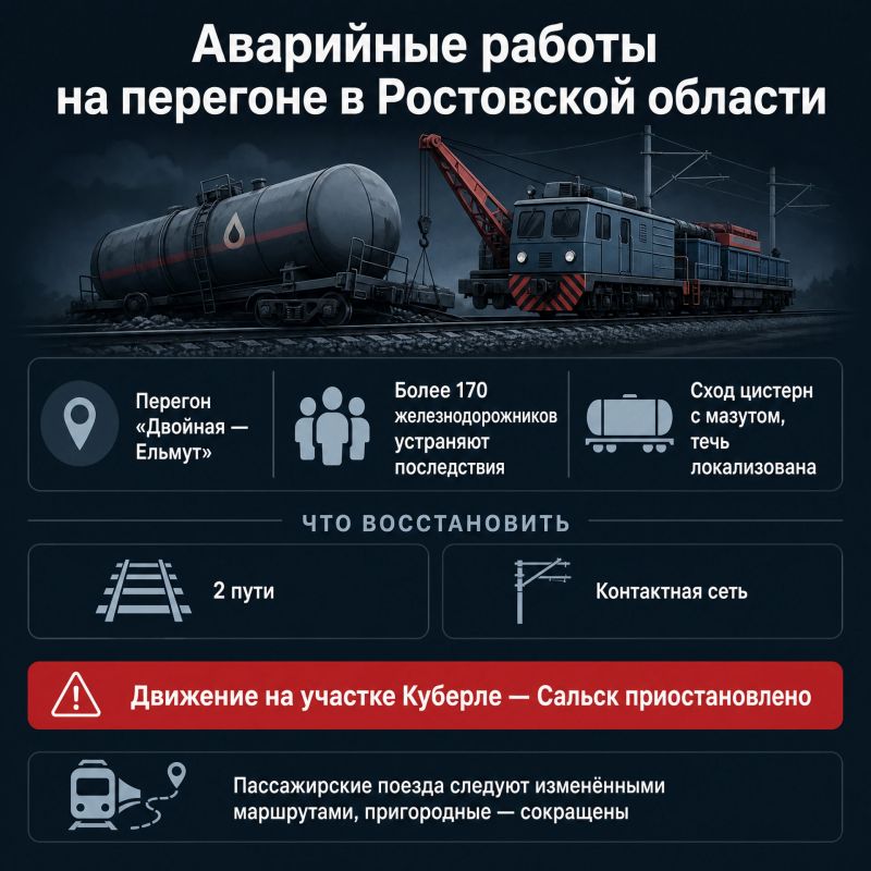 Аварийные работы после схода вагонов продолжаются на перегоне в Ростовской области Аварийные работы после схода вагонов продолжаются на перегоне в Ростовской области