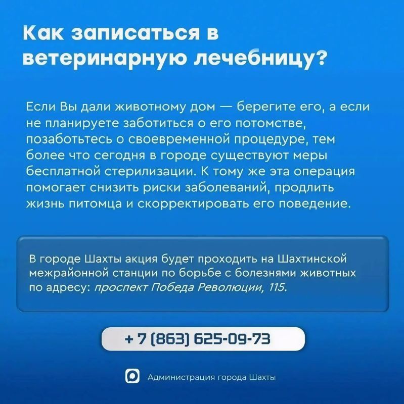 В Шахтах 24 сентября пройдёт льготная стерилизация домашних животных В Шахтах 24 сентября пройдёт льготная стерилизация домашних животных