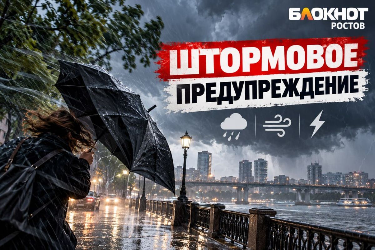 Ливень, гроза и град обрушатся на Ростовскую область, ветер будет до 28 метров в секунду