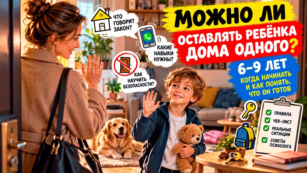 Можно ли оставлять ребёнка 6–9 лет дома одного – с какого возраста начинать и как понять, что он готов?