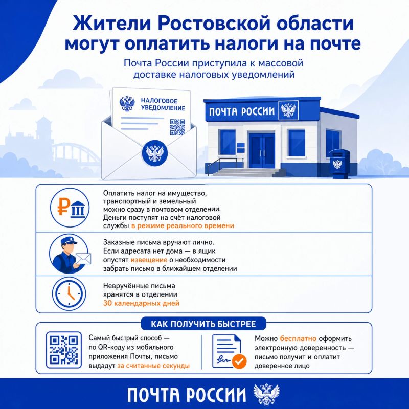 Оплатить налоги жители Ростовской области смогут в отделениях Почты России