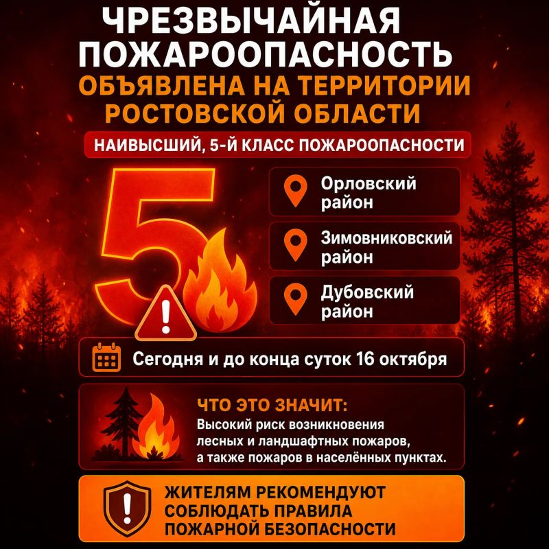 Чрезвычайная пожароопасность объявлена на территории Ростовской области