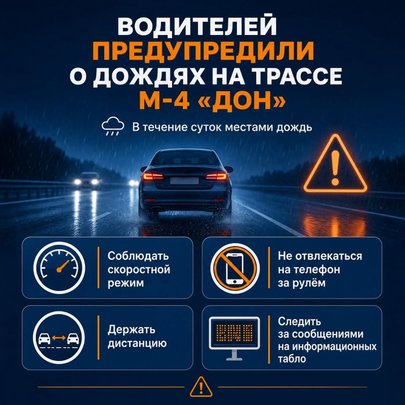 Водителей Ростовской области предупредили о дождях на трассе М-4 «Дон»