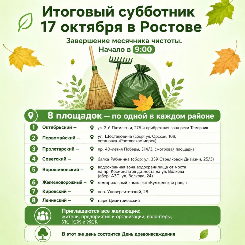 Жителей Ростова приглашают на итоговый субботник 17 октября