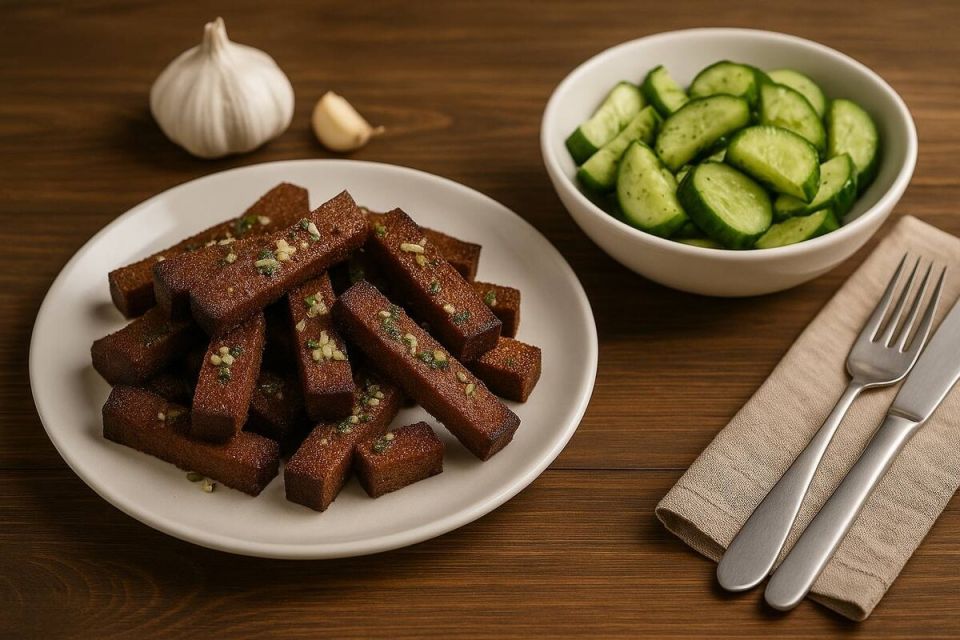 Гренки с чесноком и освежающий огуречный салат: идеальное сочетание для уютного вечера